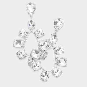 Multi Stone Trimmed Teardrop Dangle Evening Earrings